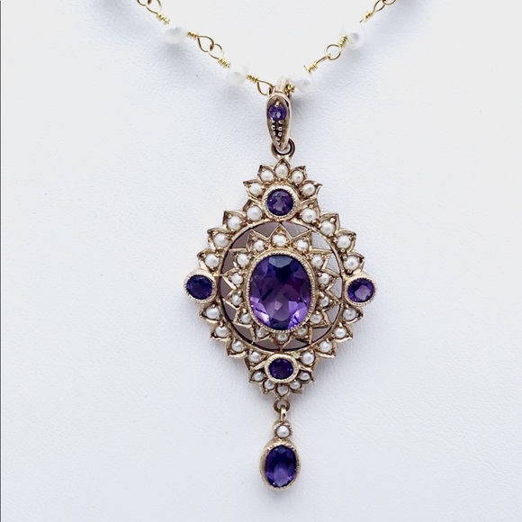 Antique Jewelry Antique Victorian Amethyst Seed Pearl Necklace